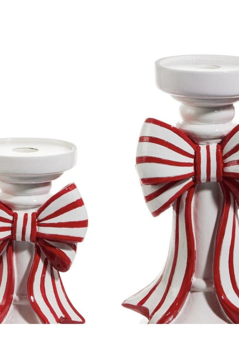 Shop For 10in Red and White Stripe Bow Candle Holders, Set of 2