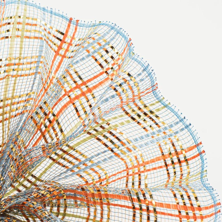 Shop For 10in Vertical Foil Plaid Mesh: Smoke Blue, Orange, Gold, Sage