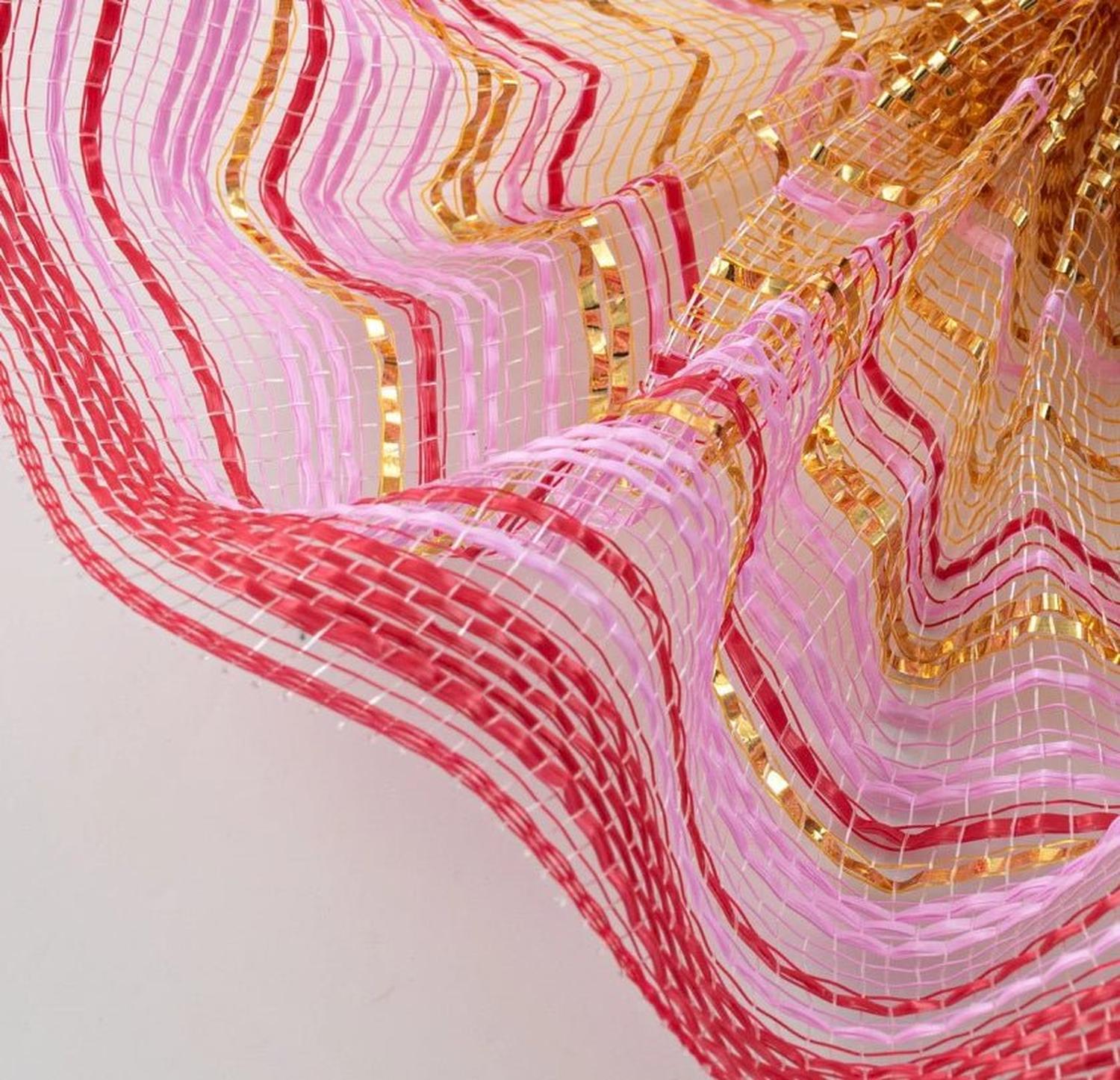 10in Wide Vertical Strip Ombré Mesh: Red, Pink & Metallic Gold