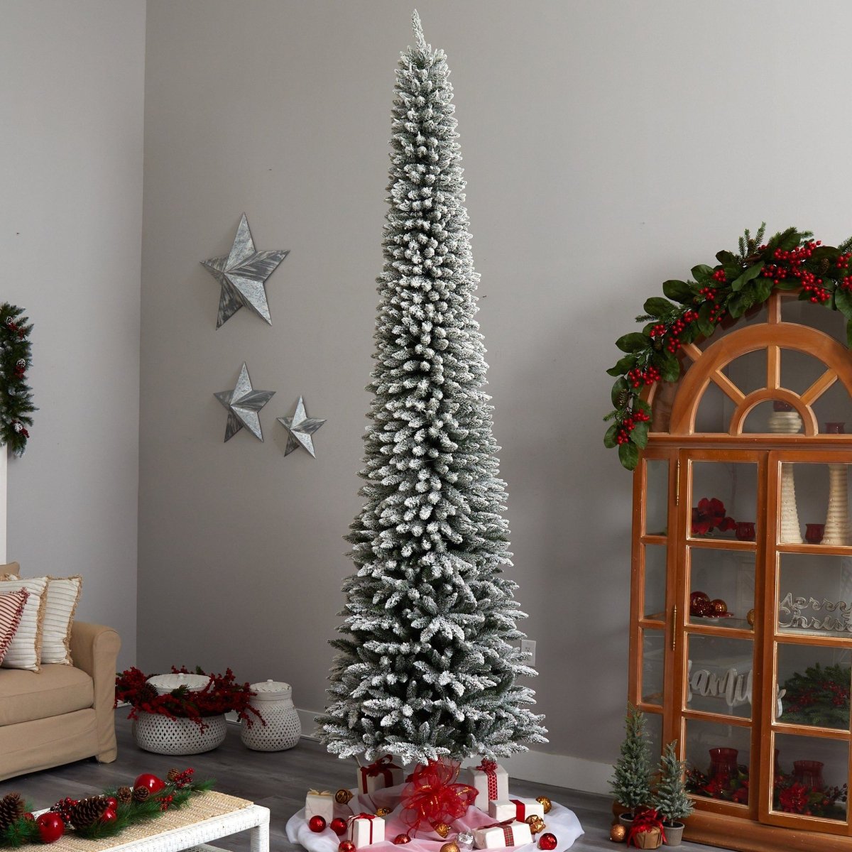 Shop For 11’ Flocked Pencil Artificial Christmas Tree