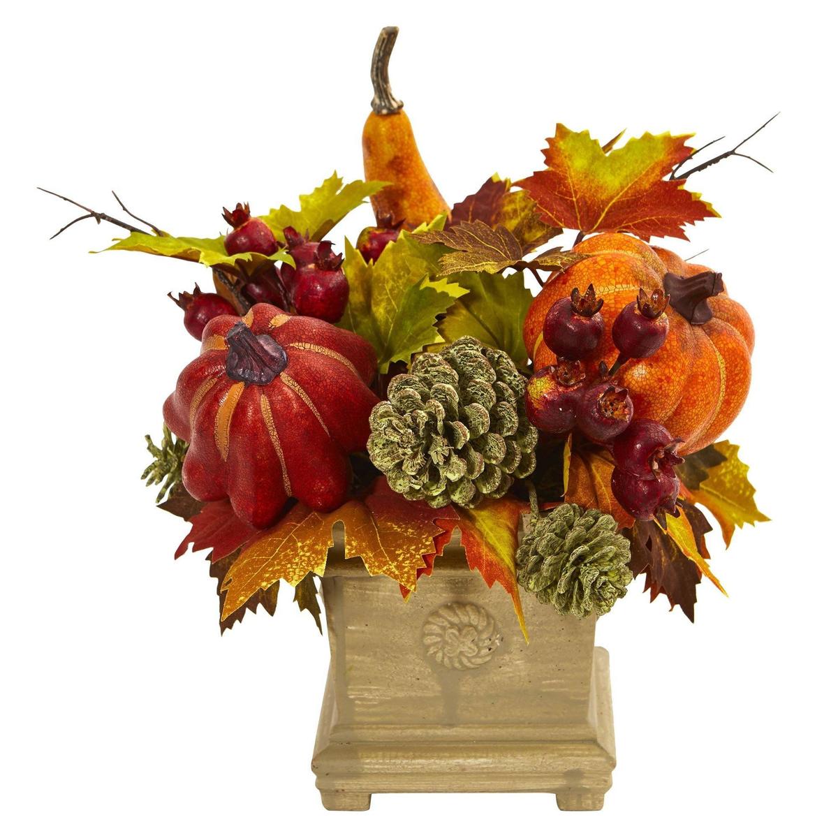 Shop For 11" Pumpkin, Gourd, Berry and Maple Leaf Artificial Arrangement