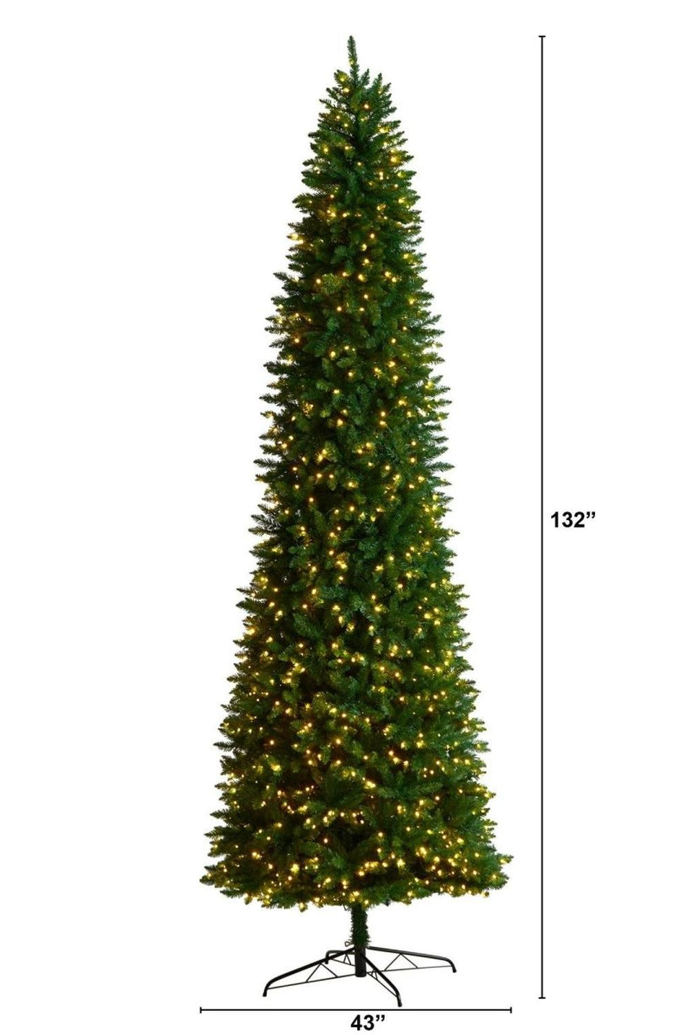 11’ Slim Green Mountain Pine Christmas Tree with 950 Clear LED Lights and 2836 Bendable Branches
