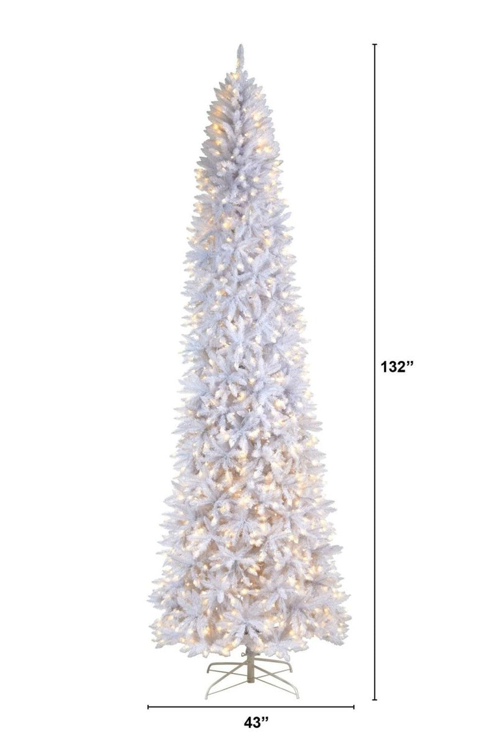11’ Slim White Artificial Christmas Tree with 950 Warm White LED Lights and 2836 Bendable Branches