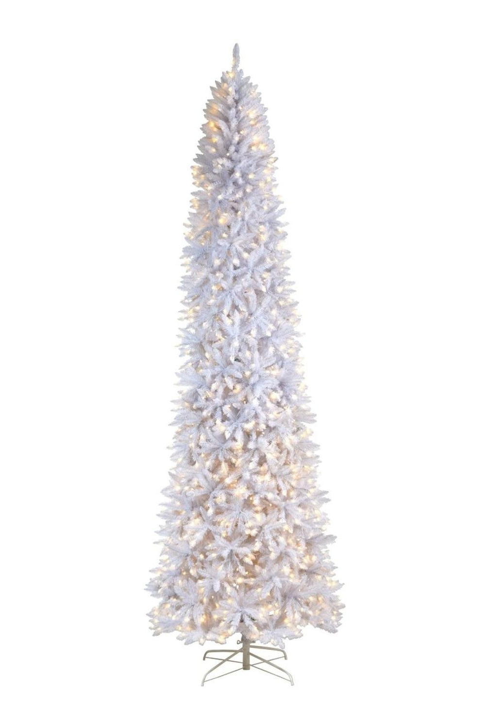 11’ Slim White Artificial Christmas Tree with 950 Warm White LED Lights and 2836 Bendable Branches