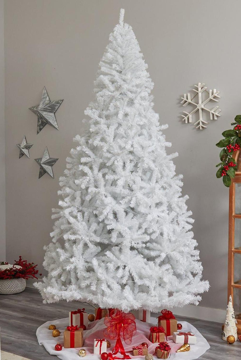 11' White Artificial Christmas Tree with 2720 Bendable Branches and 1000 LED Lights