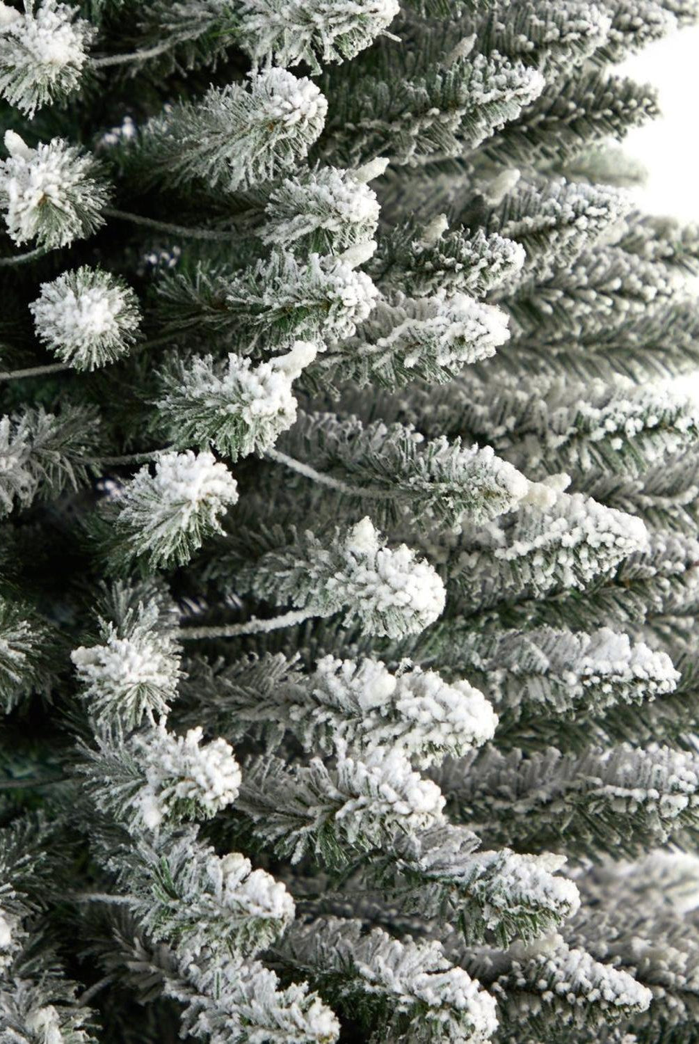 12’ Flocked Pencil Artificial Christmas Tree with 1000 Clear Lights and 1819 Bendable Branches