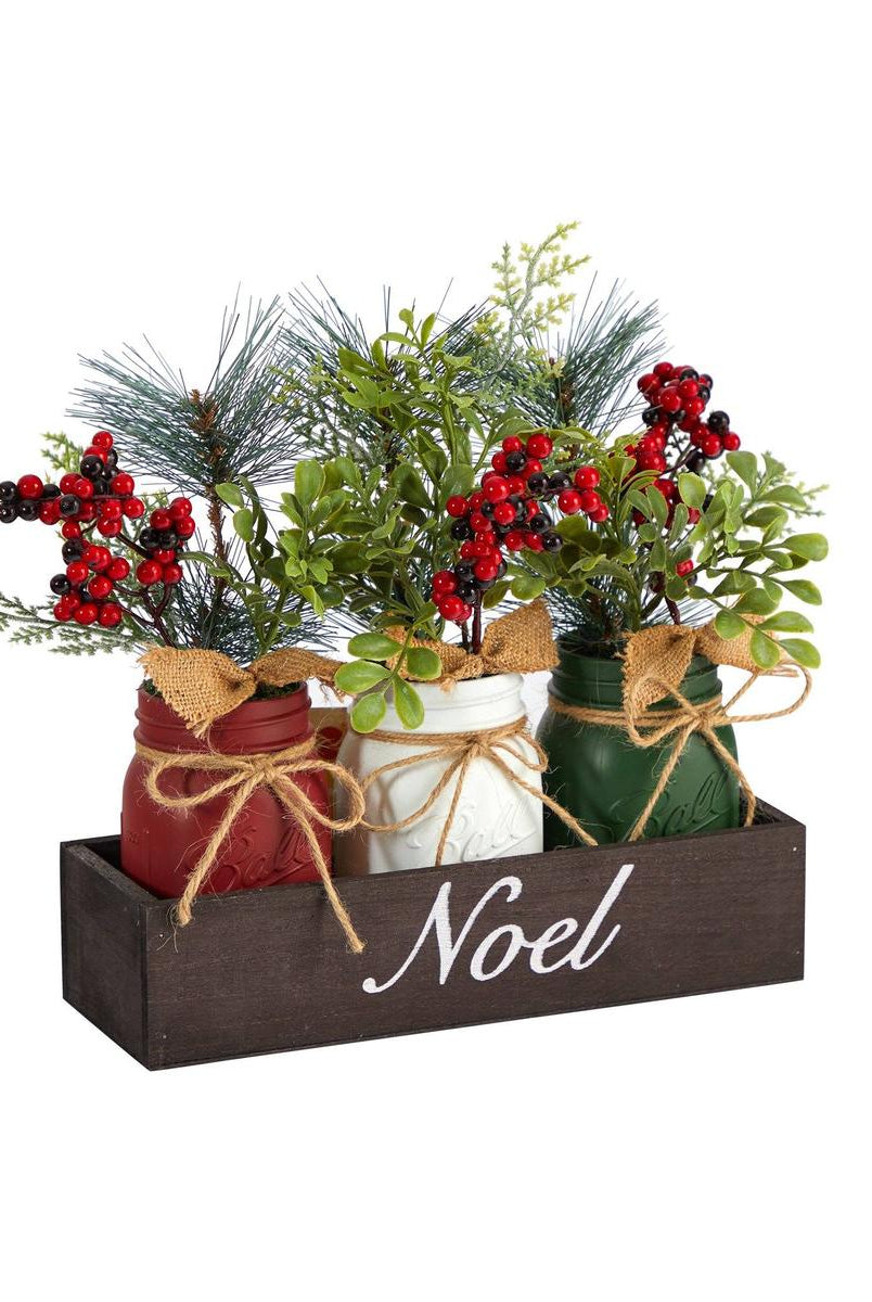 Shop For 12” Holiday Winter Three Piece Mason Jar Arrangement