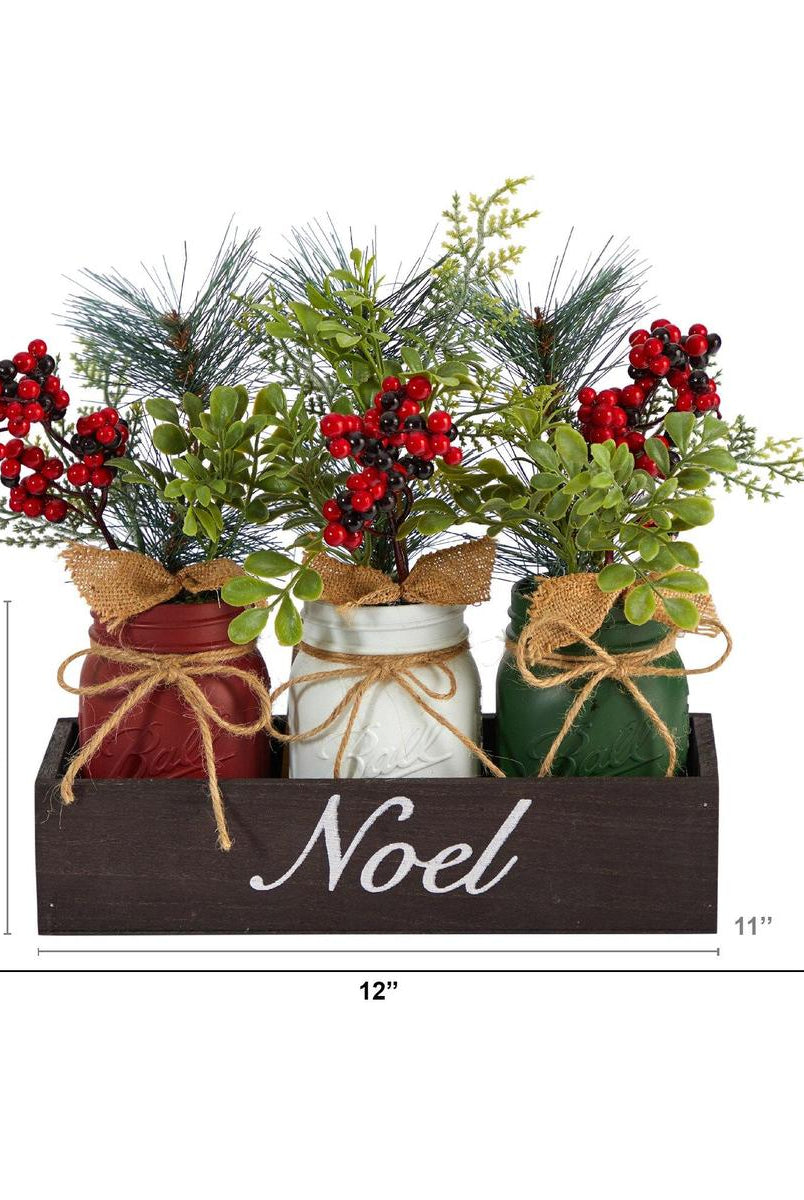 Shop For 12” Holiday Winter Three Piece Mason Jar Arrangement