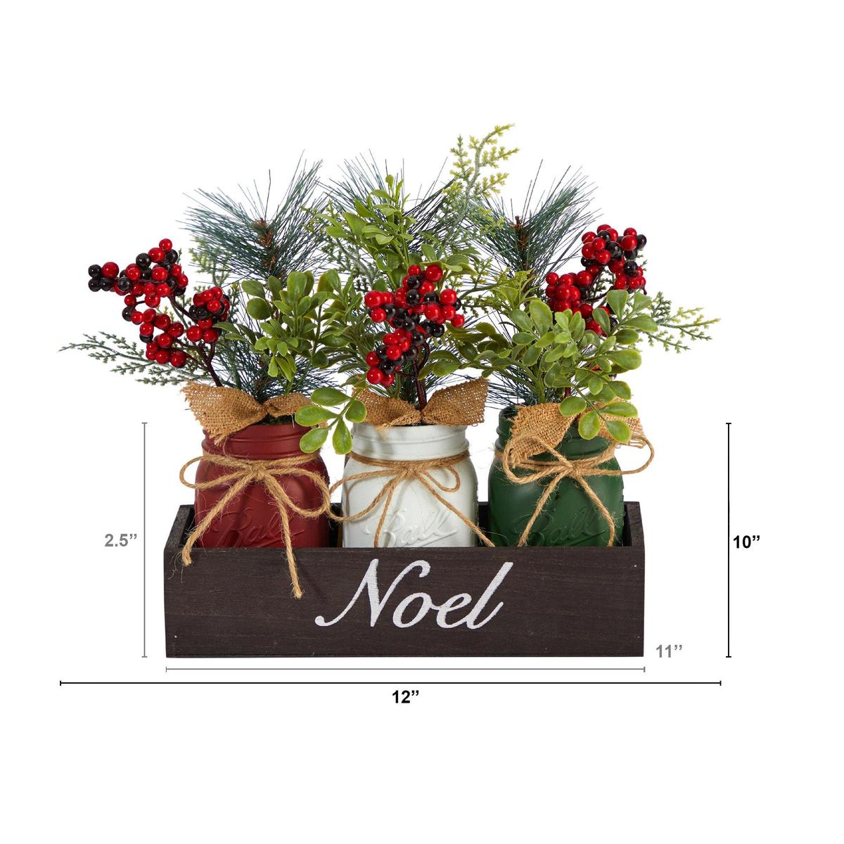 Shop For 12” Holiday Winter Three Piece Mason Jar Arrangement