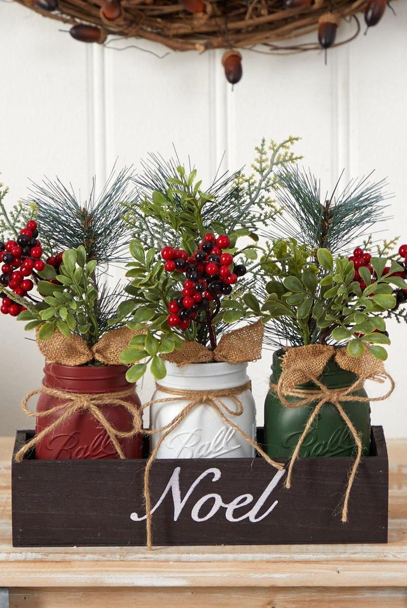 Shop For 12” Holiday Winter Three Piece Mason Jar Arrangement