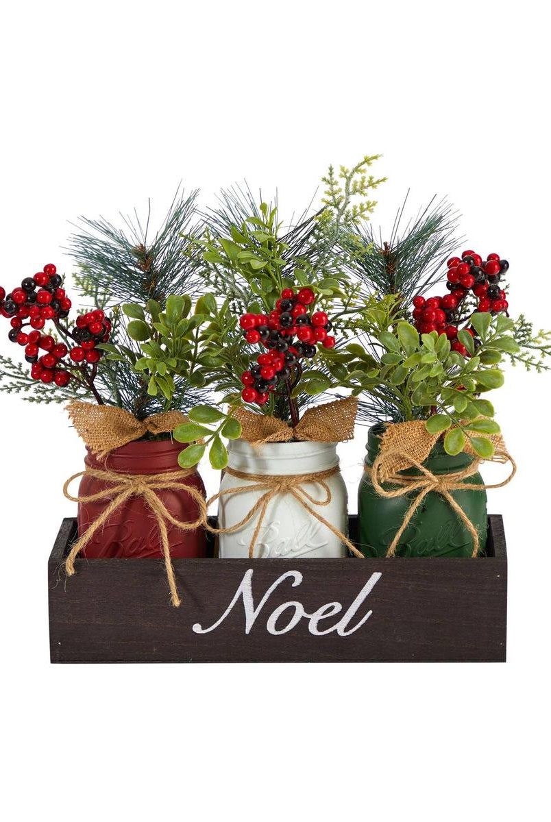 Shop For 12” Holiday Winter Three Piece Mason Jar Arrangement