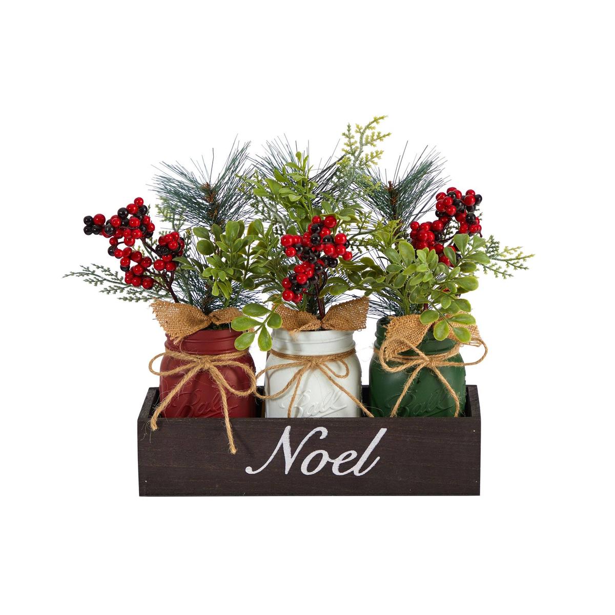 Shop For 12” Holiday Winter Three Piece Mason Jar Arrangement