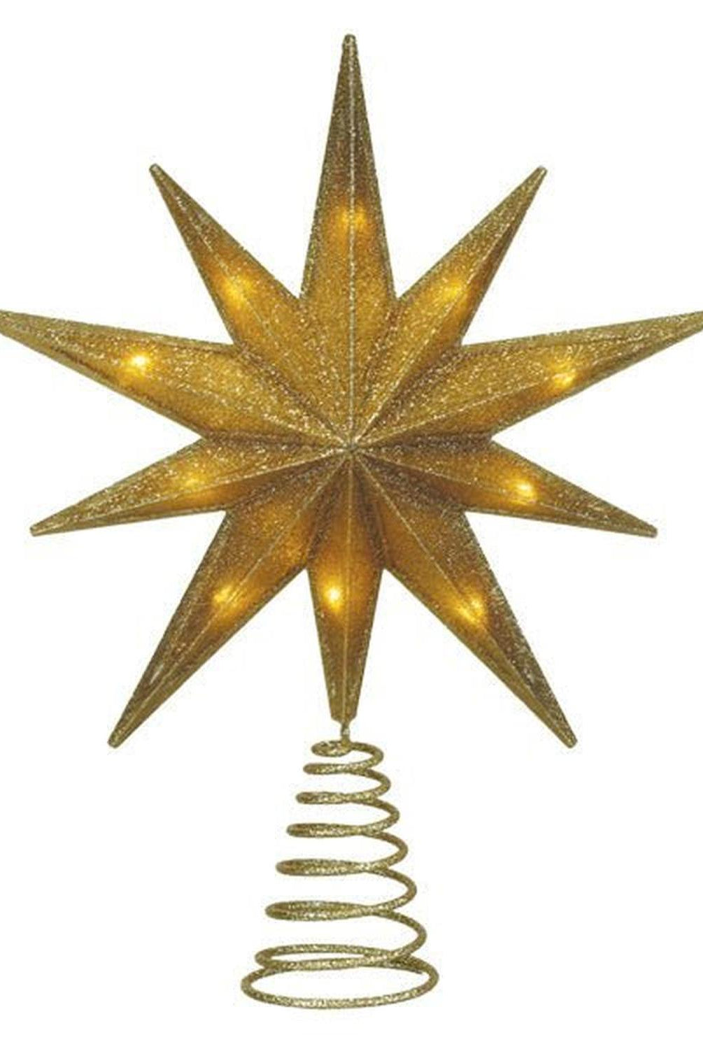 12" Lit Gold Glitter Star Tree Topper