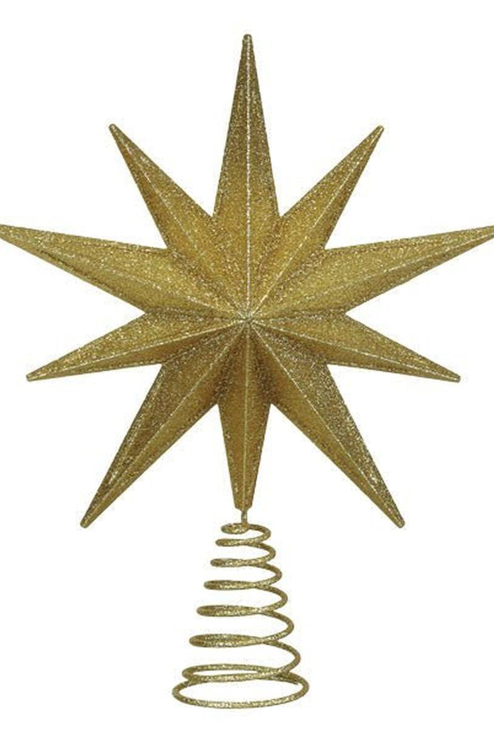 12" Lit Gold Glitter Star Tree Topper