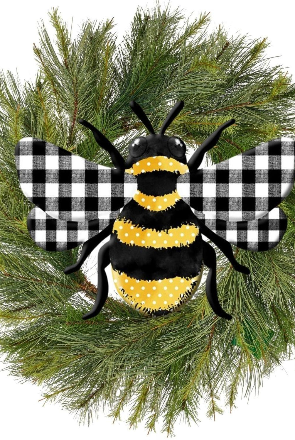 12" Metal Embossed Bee Hanger: Plaid Check