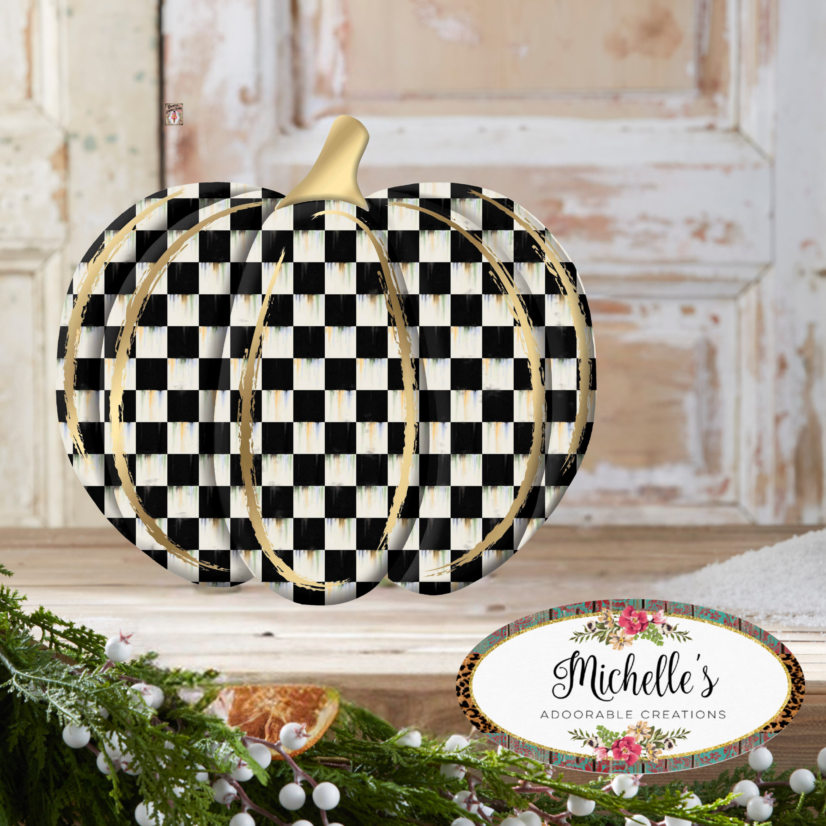 Shop For 12" Metal Embossed Hanger: Black Check