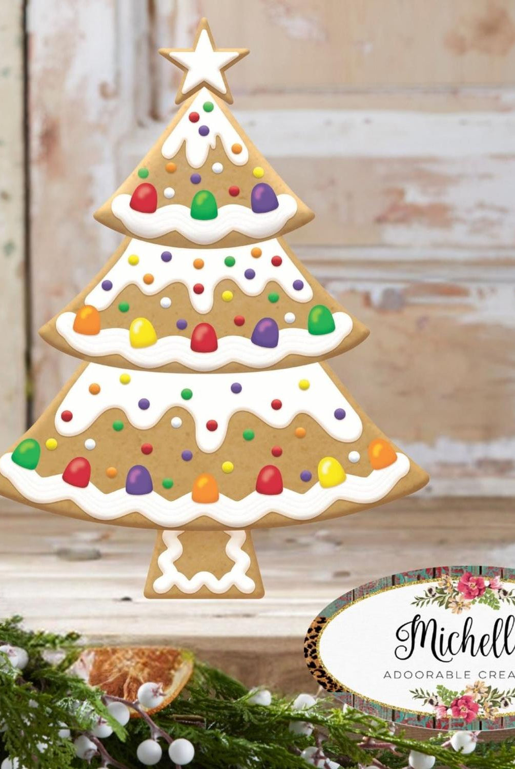12" Metal Embossed Hanger: Gingerbread Tree Gumdrops