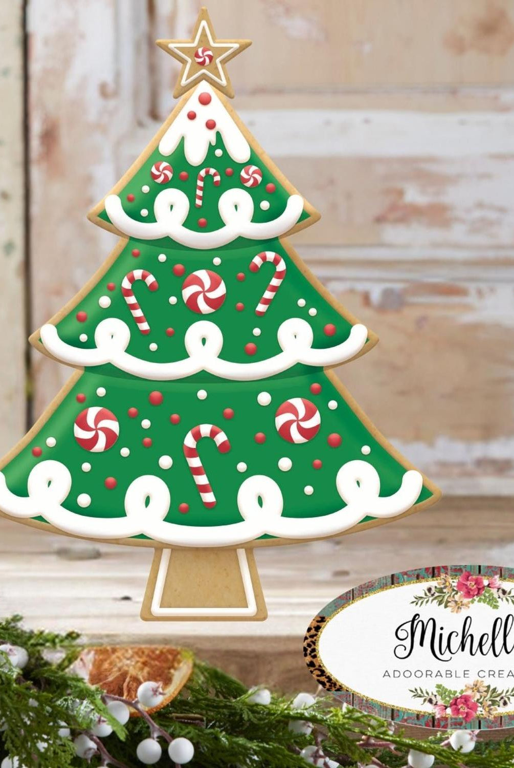 12" Metal Embossed Hanger: Peppermint Cookie Tree