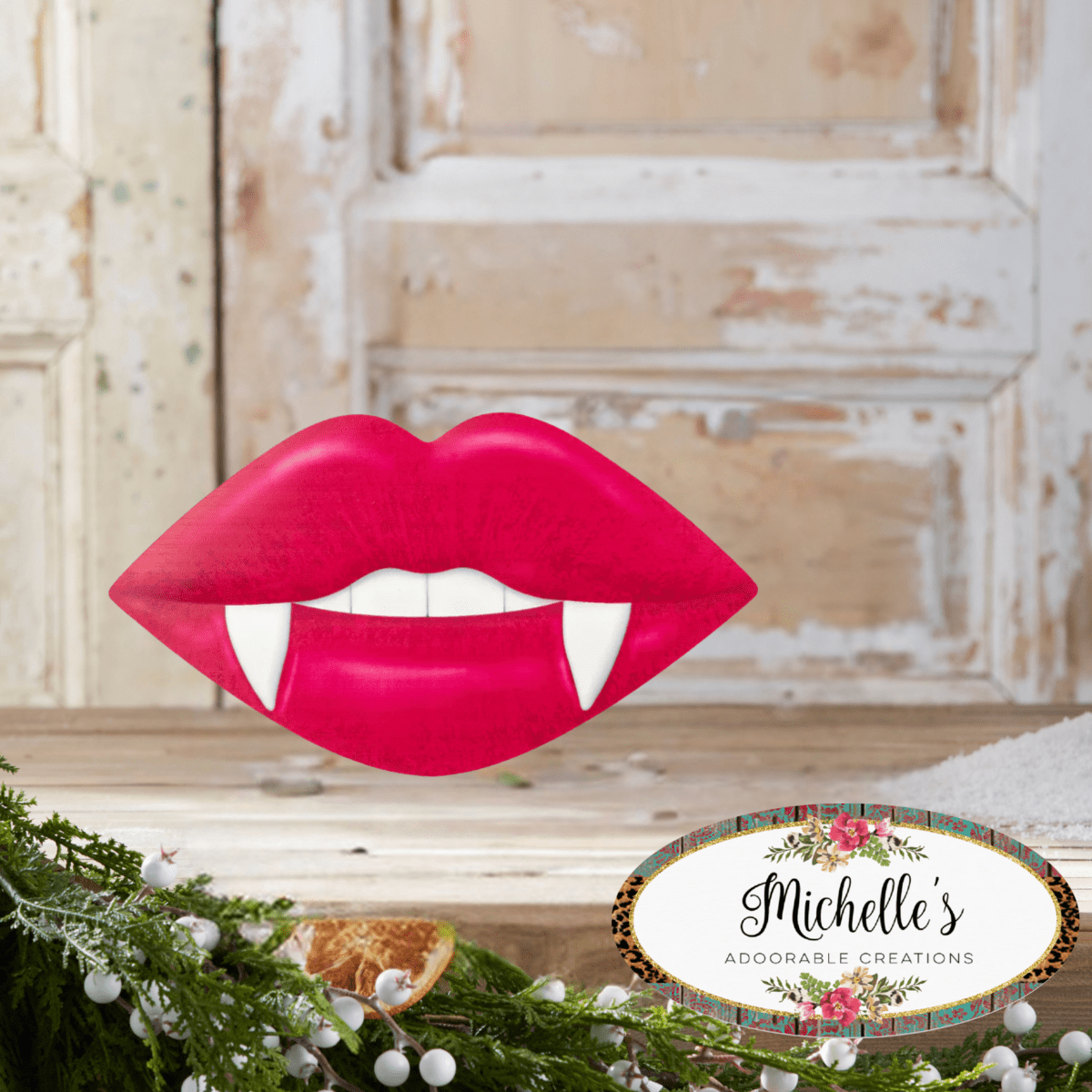 Shop For 12" Metal Embossed Hanger: Vampire Lips Hot Pink