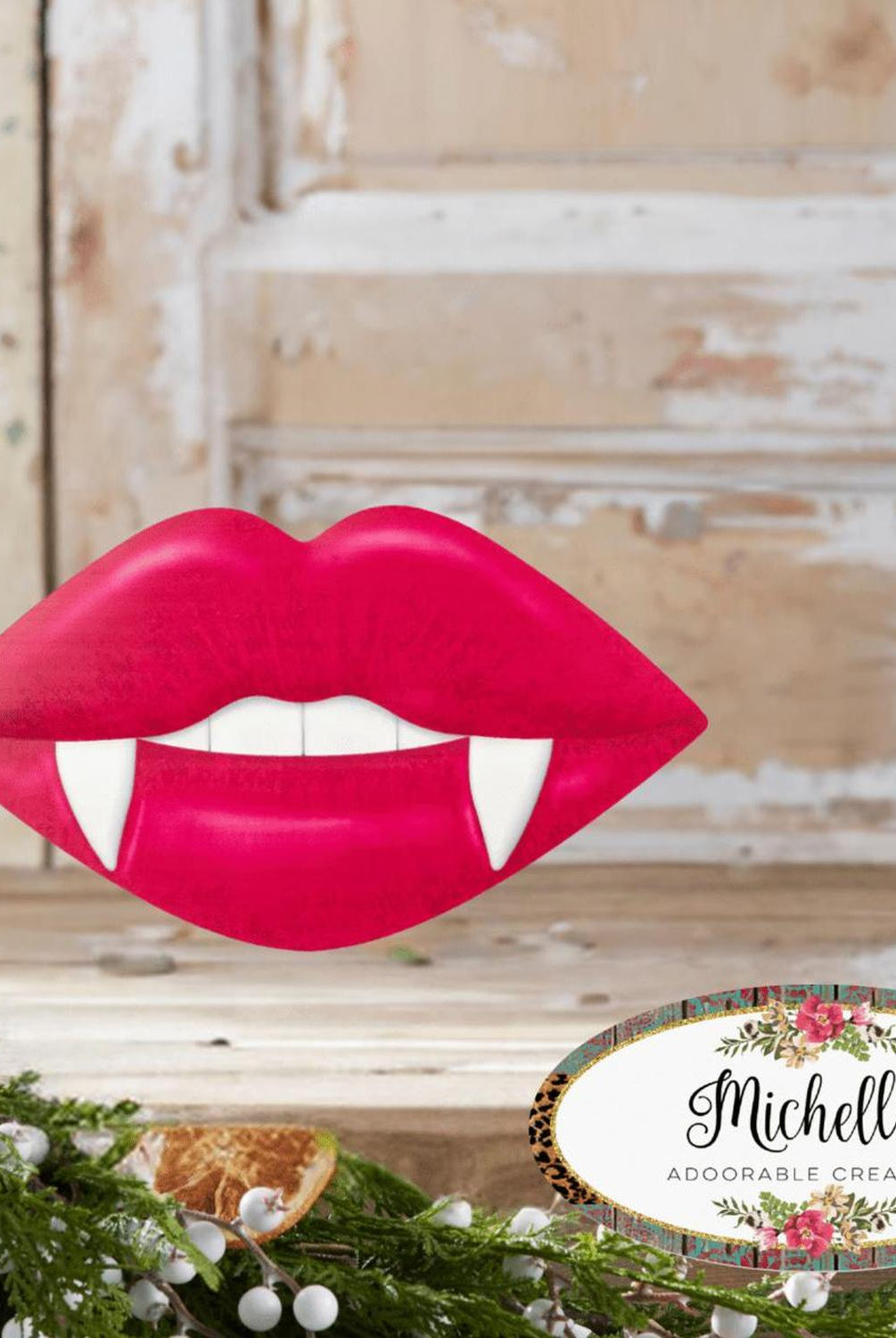 12" Metal Embossed Hanger: Vampire Lips Hot Pink