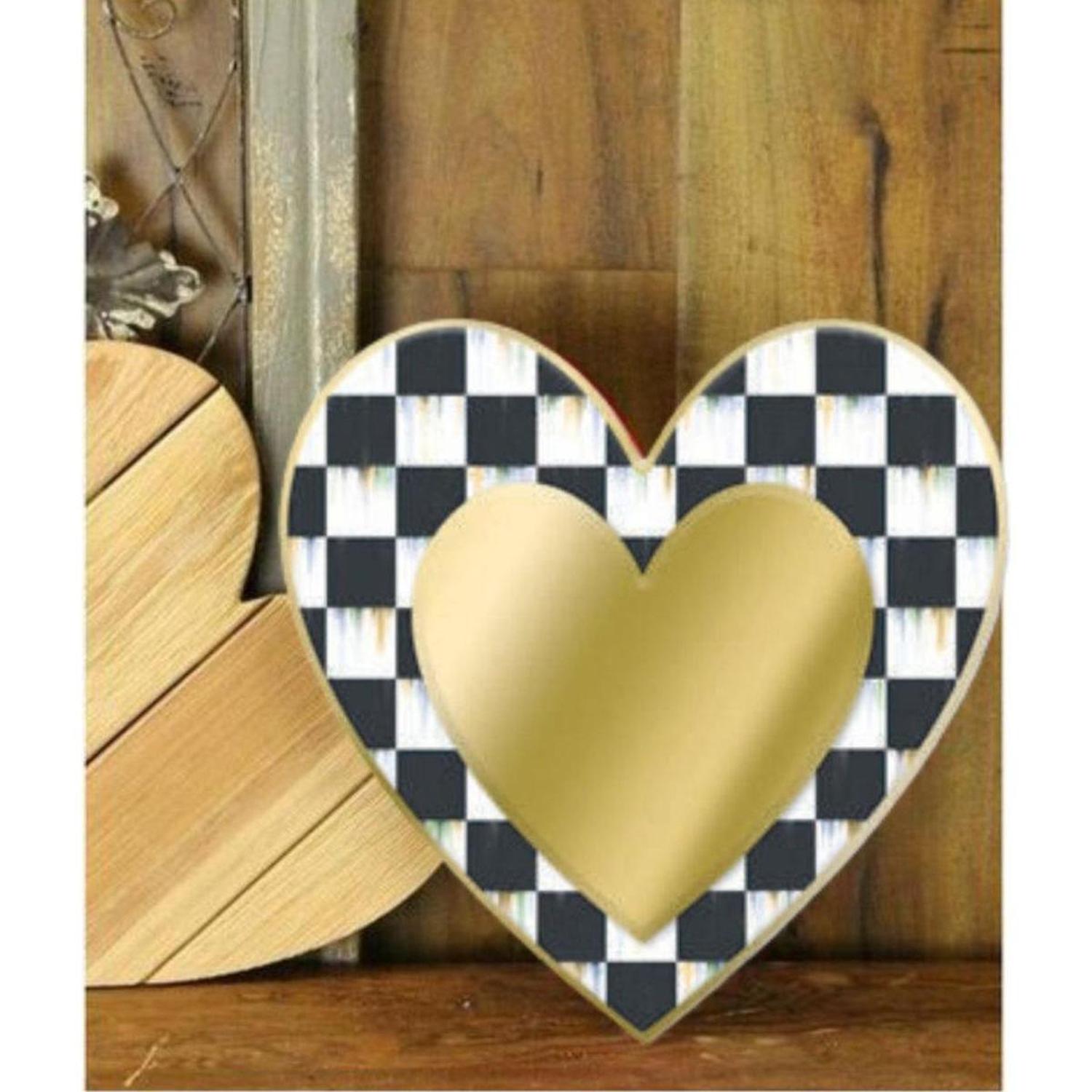 Shop For 12" Metal Embossed Heart Hanger: Black Gold Check