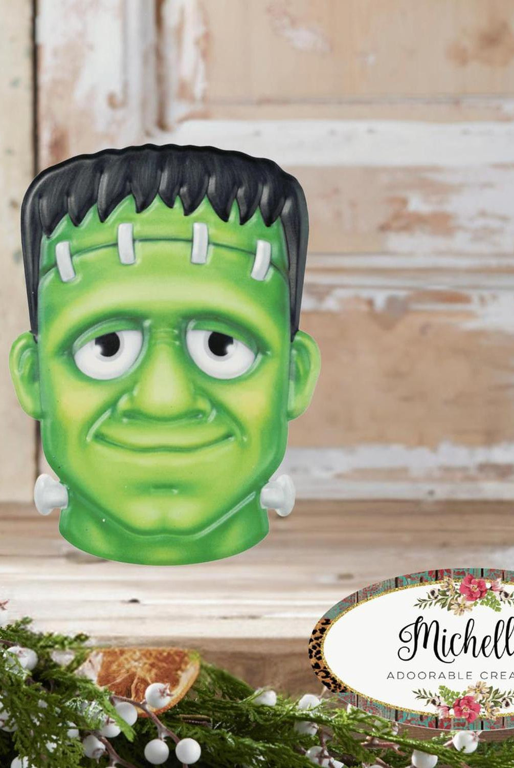 12" Metal Embossed Sign: Frankenstein (Green)