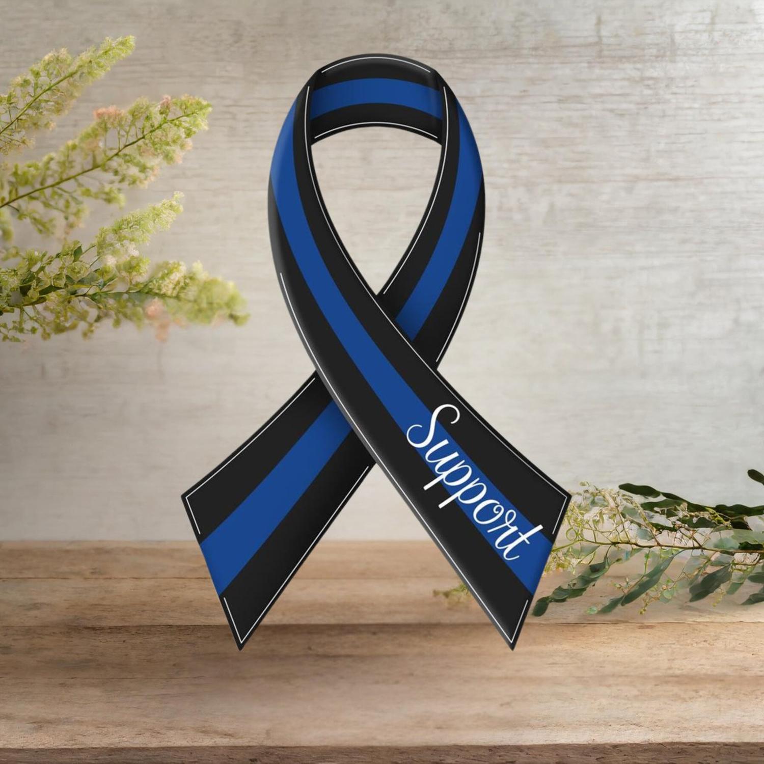 Shop For 12" Metal Embossed Sign: Law Enforcement Support Ribbon