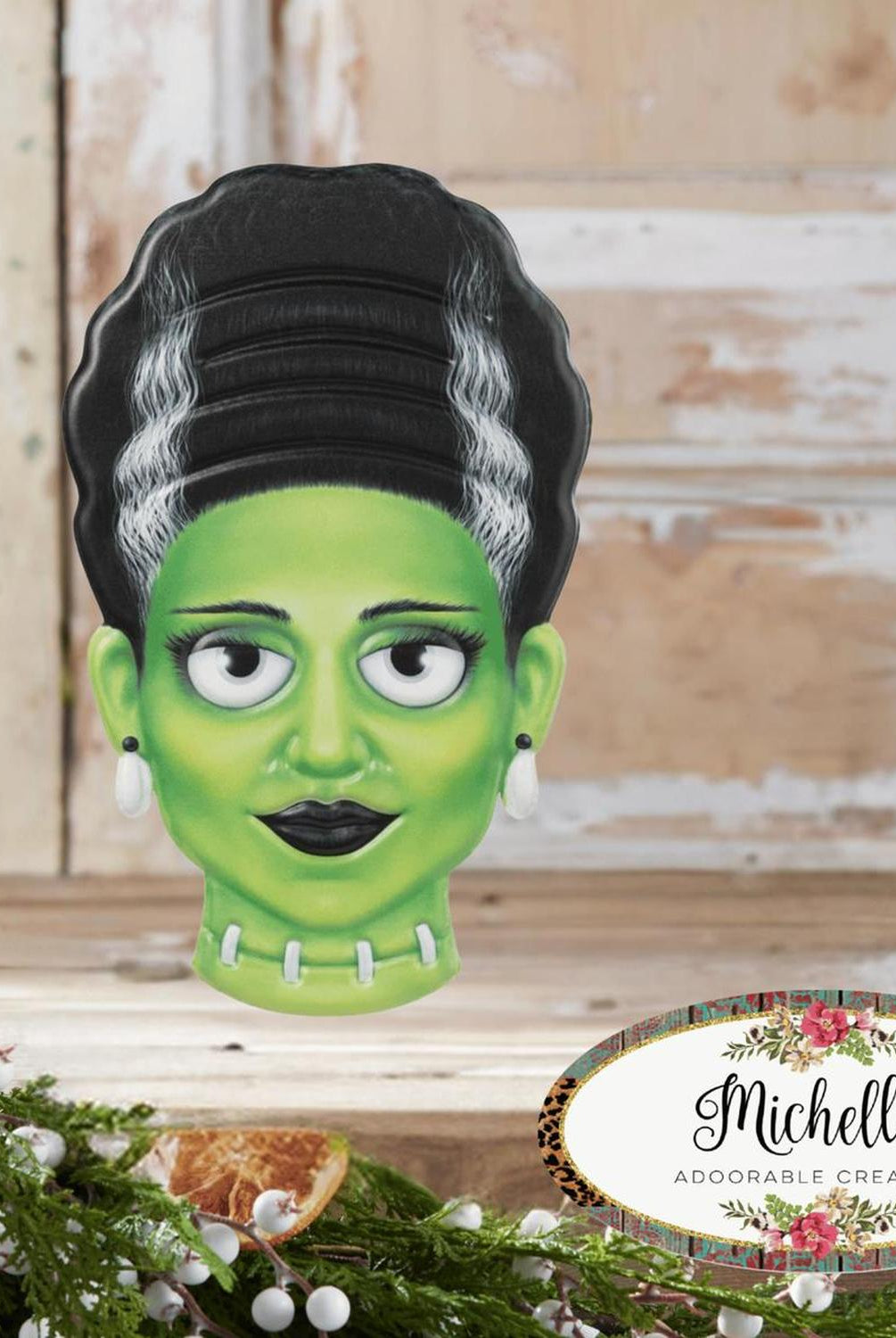 12" Metal Embossed Sign: Mrs. Frankenstein (Green)