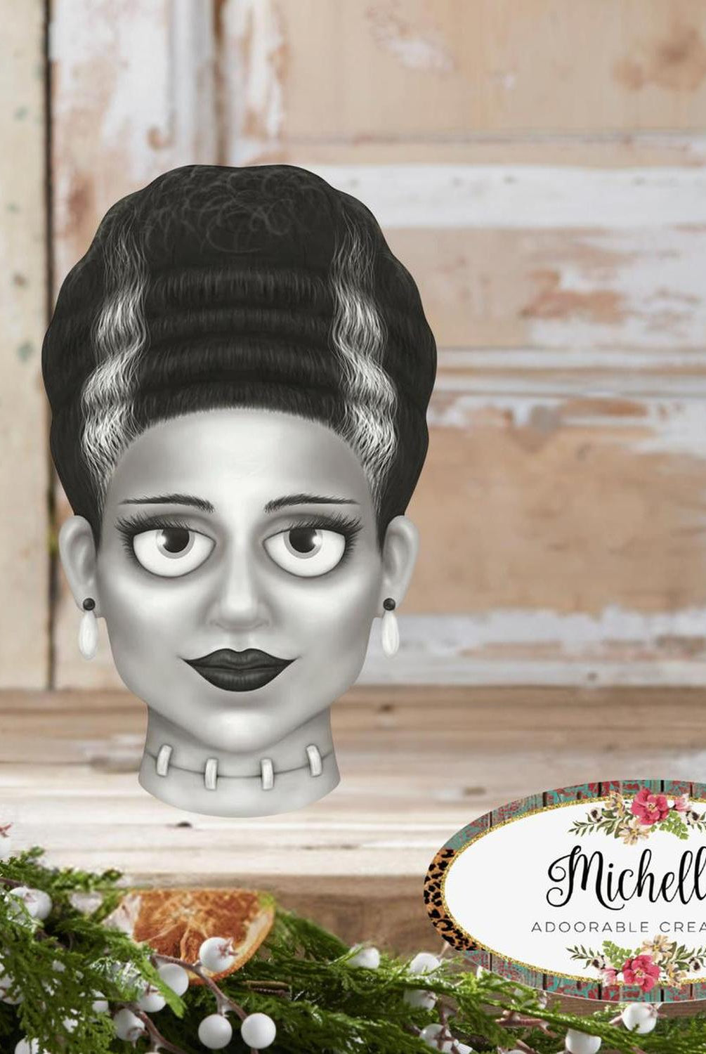 12" Metal Embossed Sign: Mrs. Frankenstein (Grey)