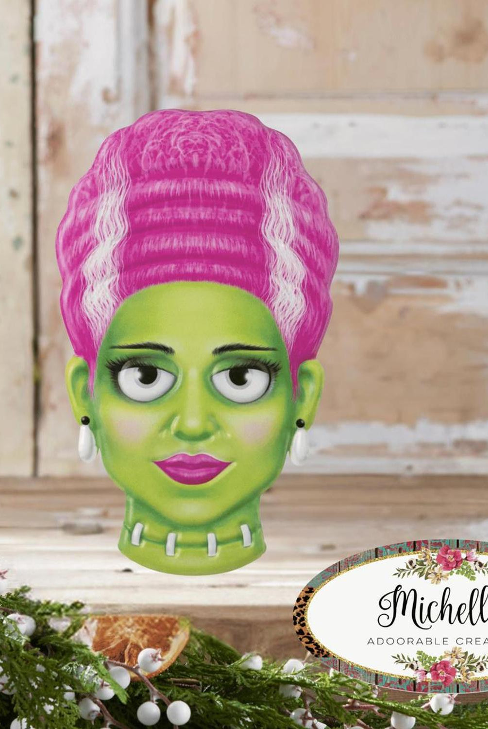 12" Metal Embossed Sign: Mrs. Frankenstein (Pink)