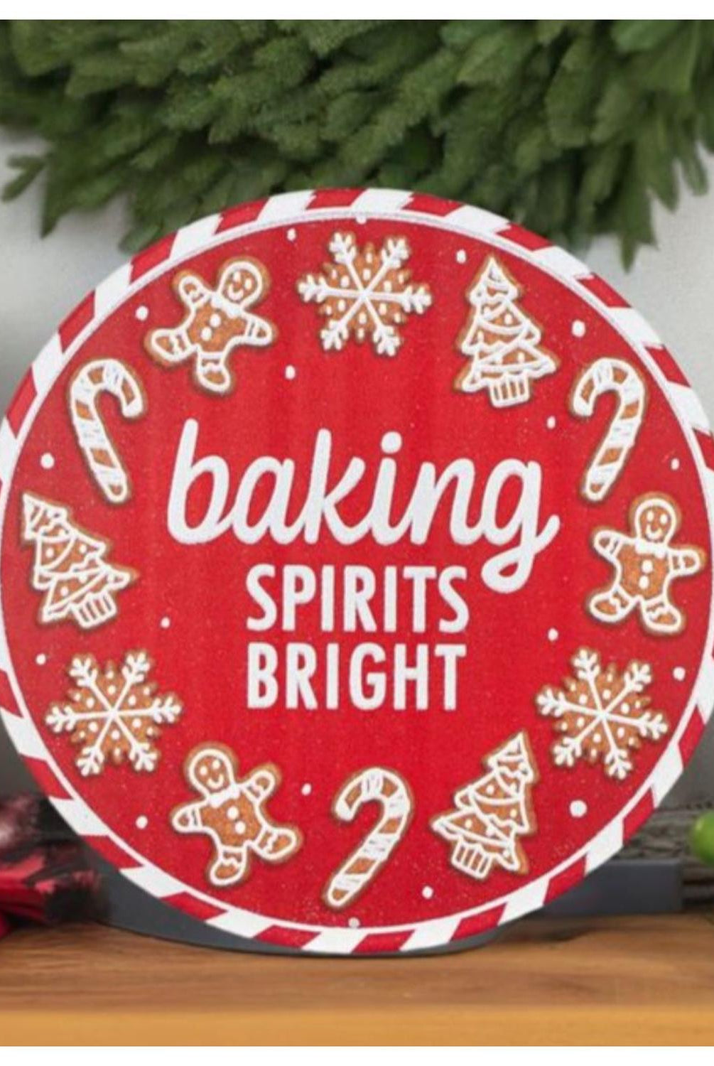 12" Metal Round Sign: Baking Spirits Bright
