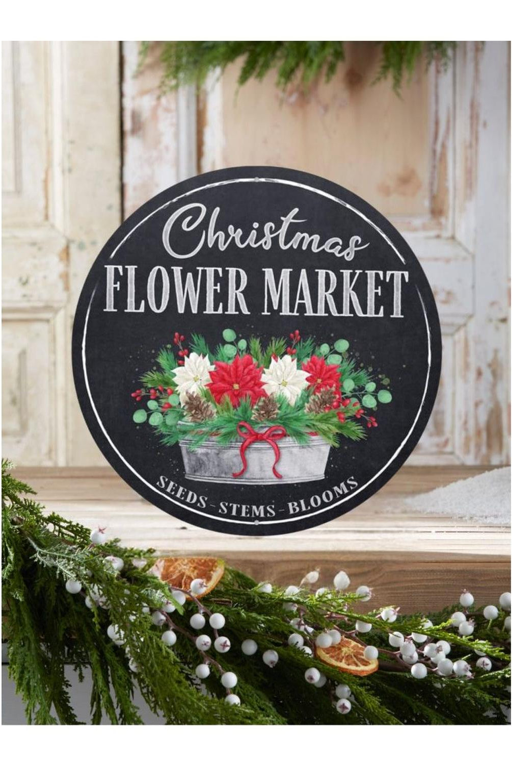 12" Metal Round Sign: Christmas Market