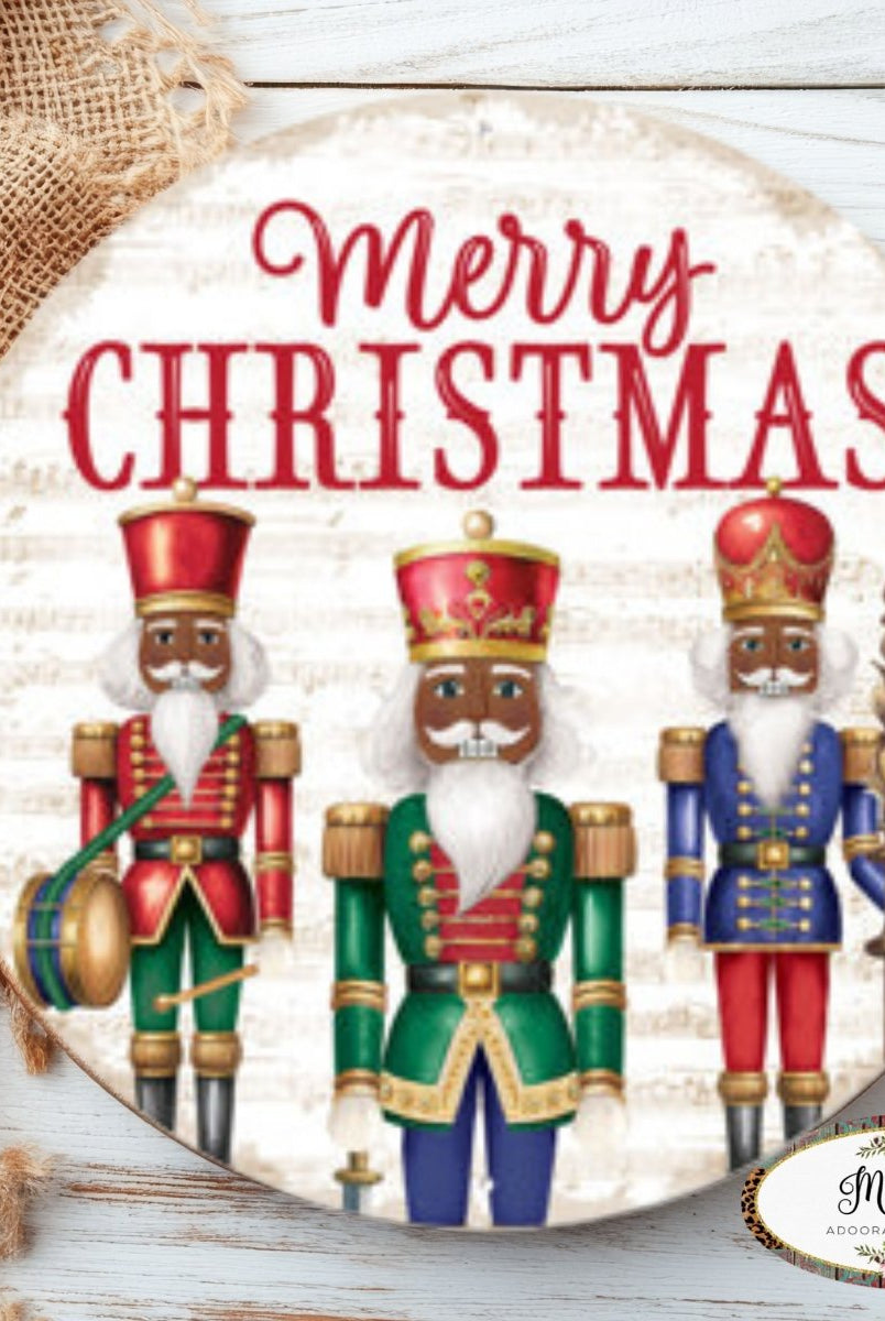 Shop For 12" Metal Round Sign: Dark Nutcracker Merry Christmas