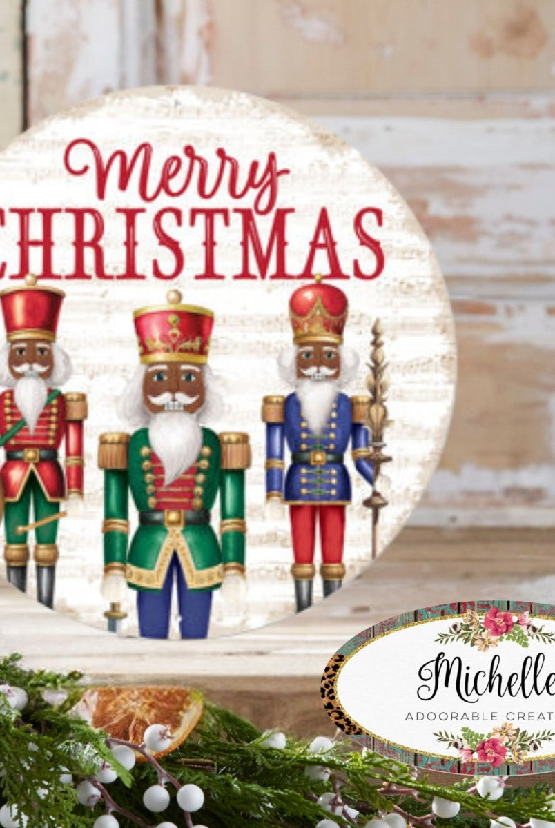Shop For 12" Metal Round Sign: Dark Nutcracker Merry Christmas