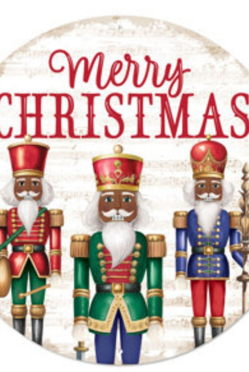 Shop For 12" Metal Round Sign: Dark Nutcracker Merry Christmas