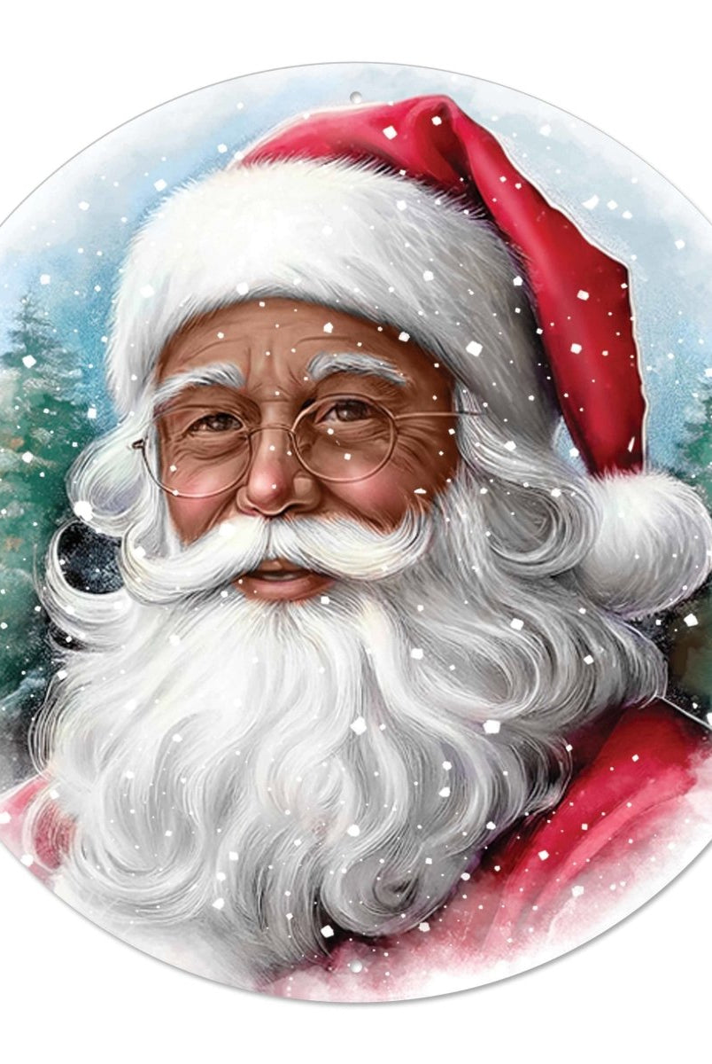 Shop For 12" Metal Round Sign: Dark Skin Santa Portrait