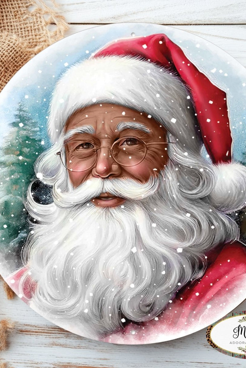 Shop For 12" Metal Round Sign: Dark Skin Santa Portrait