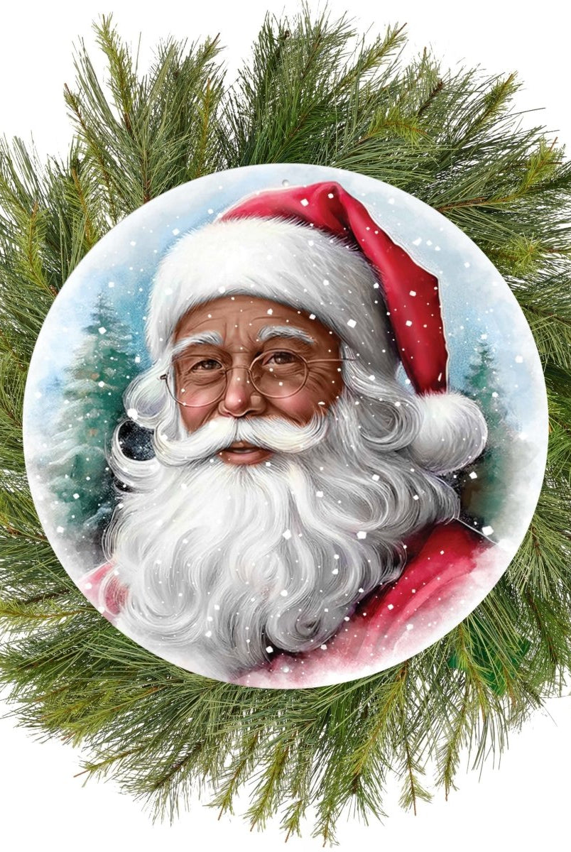 Shop For 12" Metal Round Sign: Dark Skin Santa Portrait