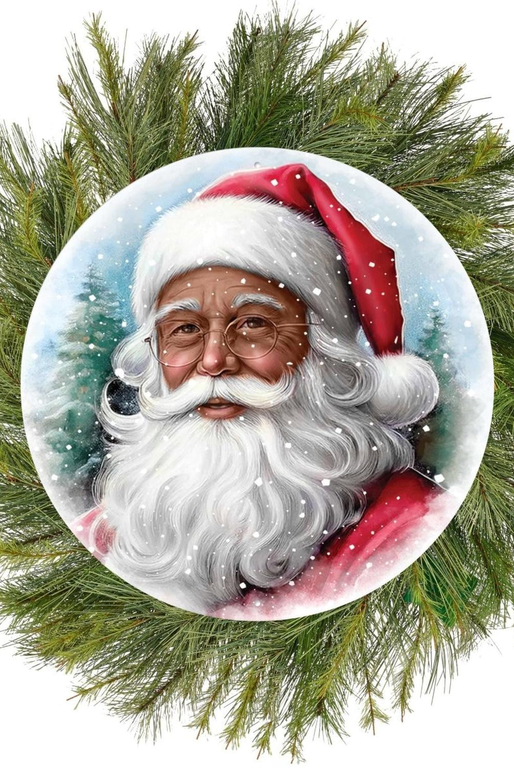12" Metal Round Sign: Dark Skin Santa Portrait