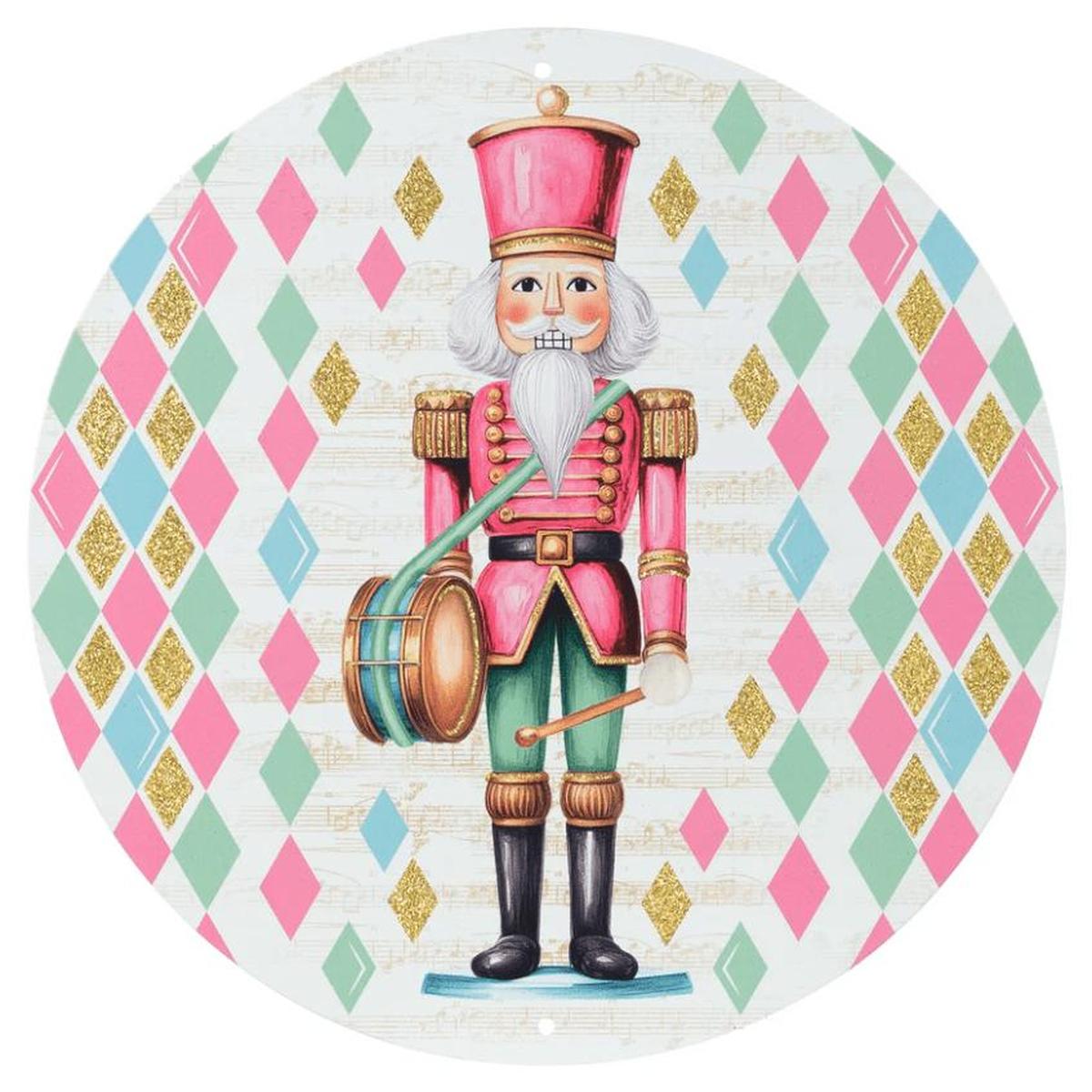 Shop For 12" Metal Round Sign: Glitter Pastel Nutcracker
