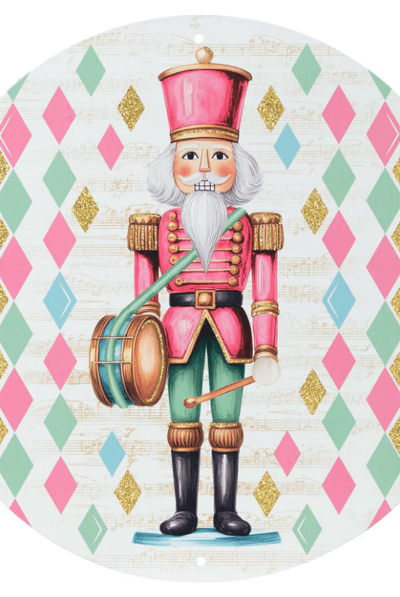 Shop For 12" Metal Round Sign: Glitter Pastel Nutcracker