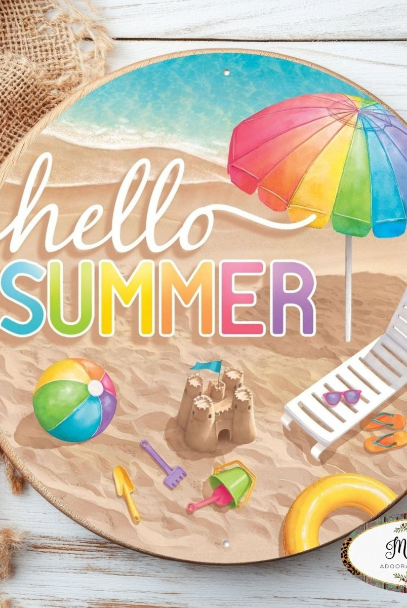 Shop For 12" Metal Round Sign: Hello Summer Beach