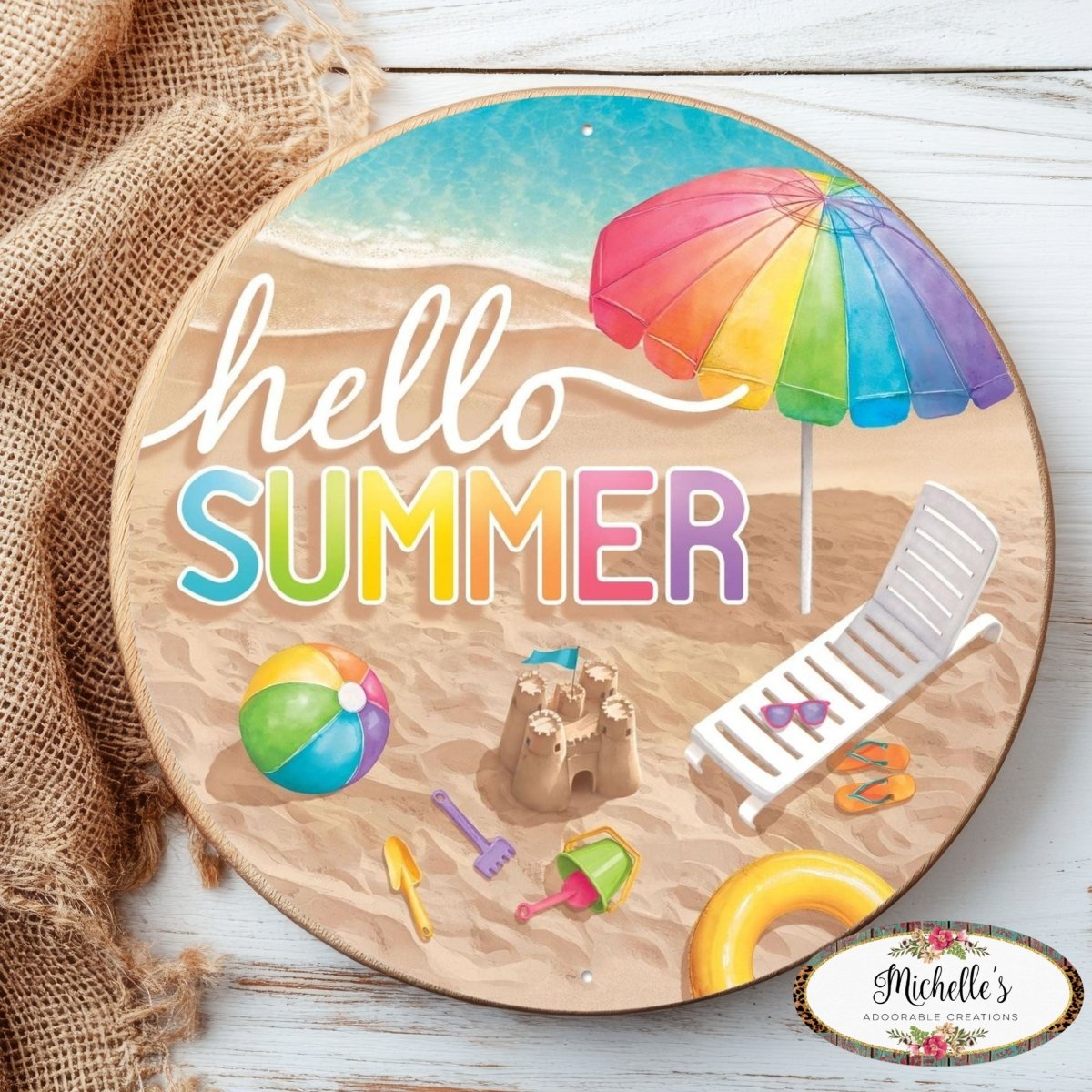 Shop For 12" Metal Round Sign: Hello Summer Beach