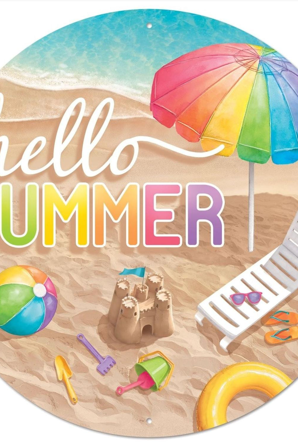 12" Metal Round Sign: Hello Summer Beach