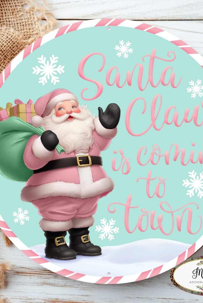 Shop For 12" Metal Round Sign: Santa Coming To Town (Ice Blue)