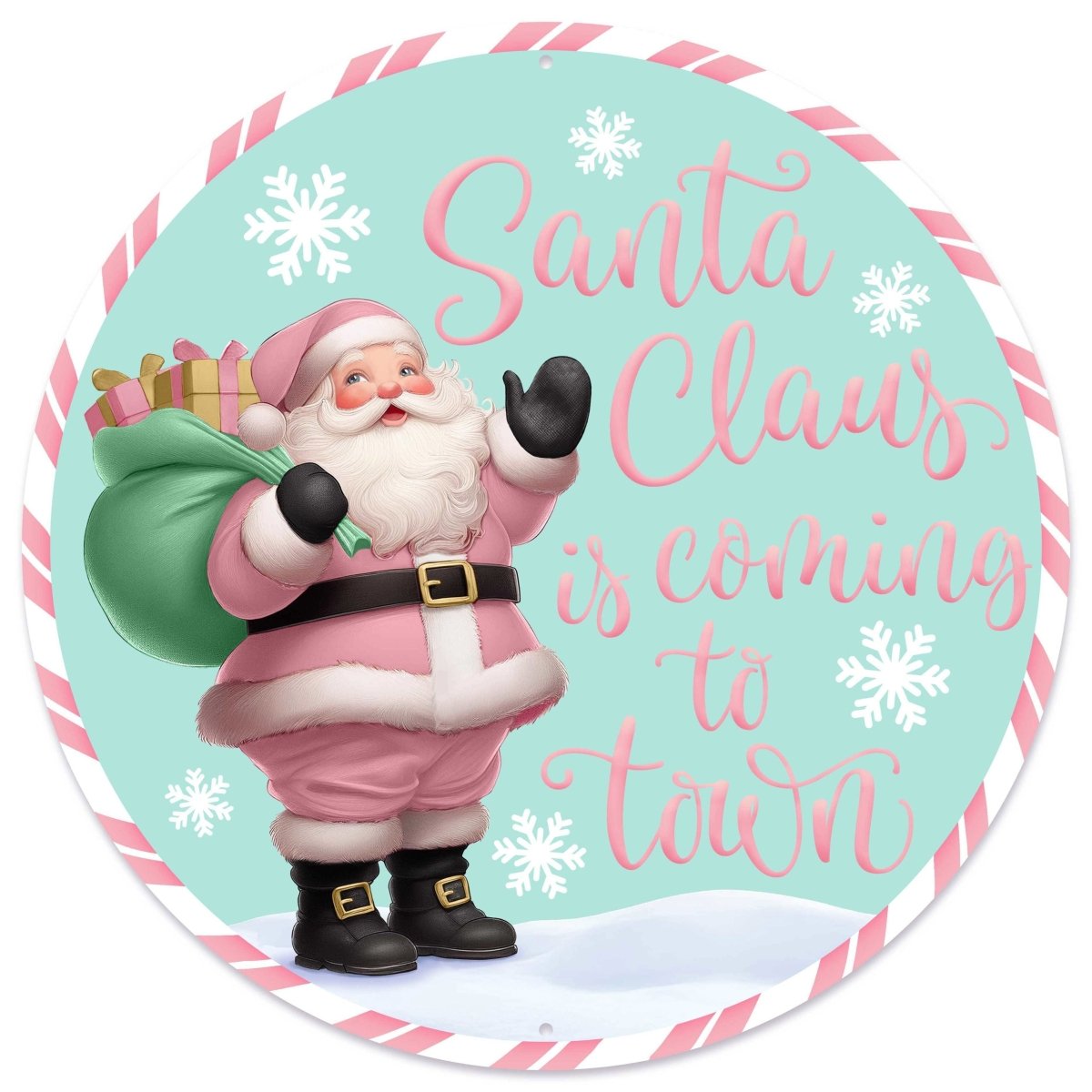 Shop For 12" Metal Round Sign: Santa Coming To Town (Ice Blue)