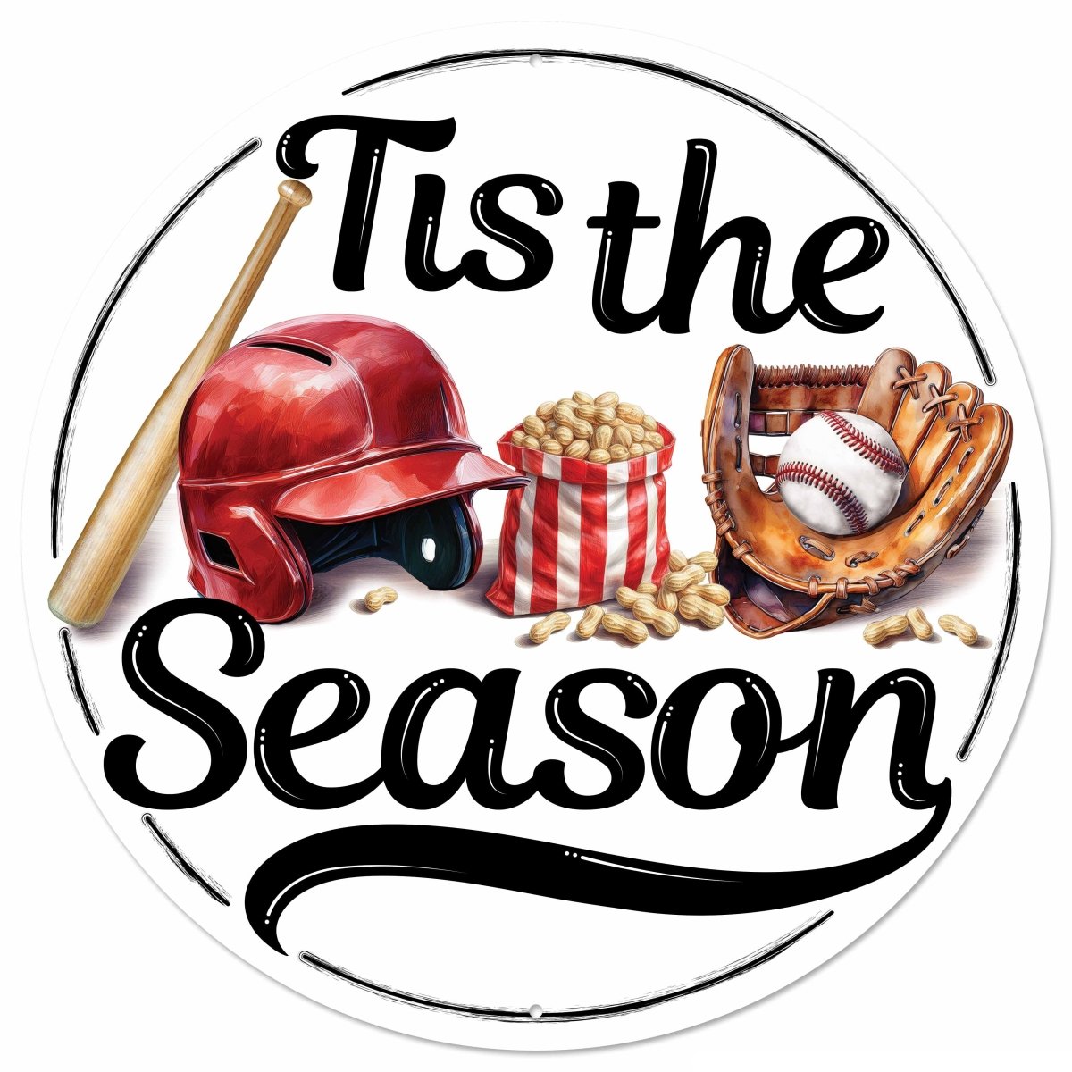 Shop For 12" Metal Round Sign: Tis The Season Baseball