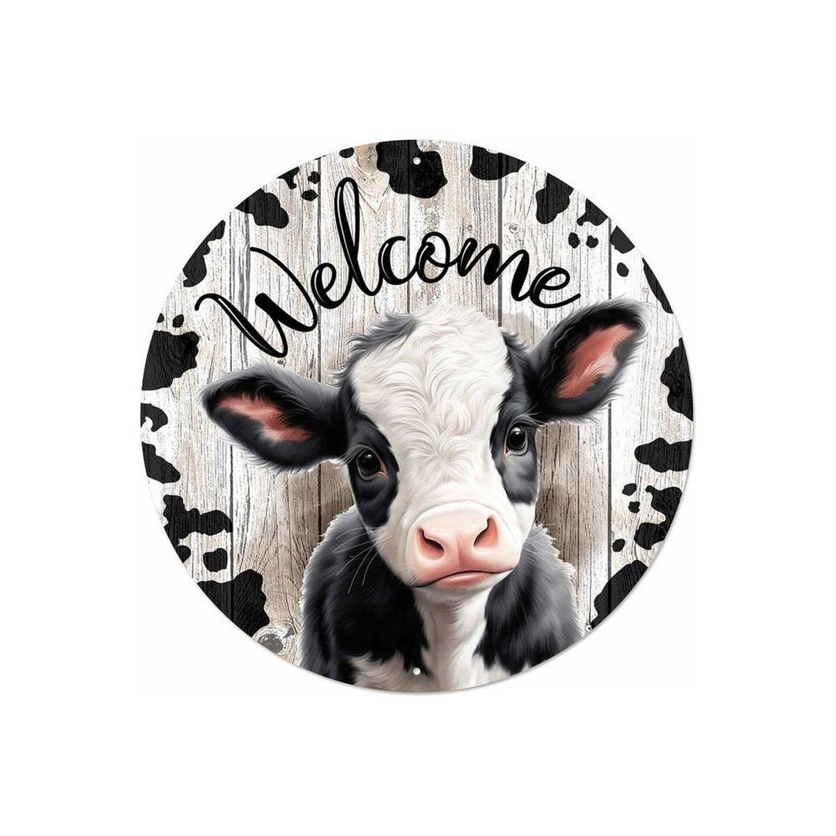 Shop For 12" Metal Round Sign: Welcome Black Calf