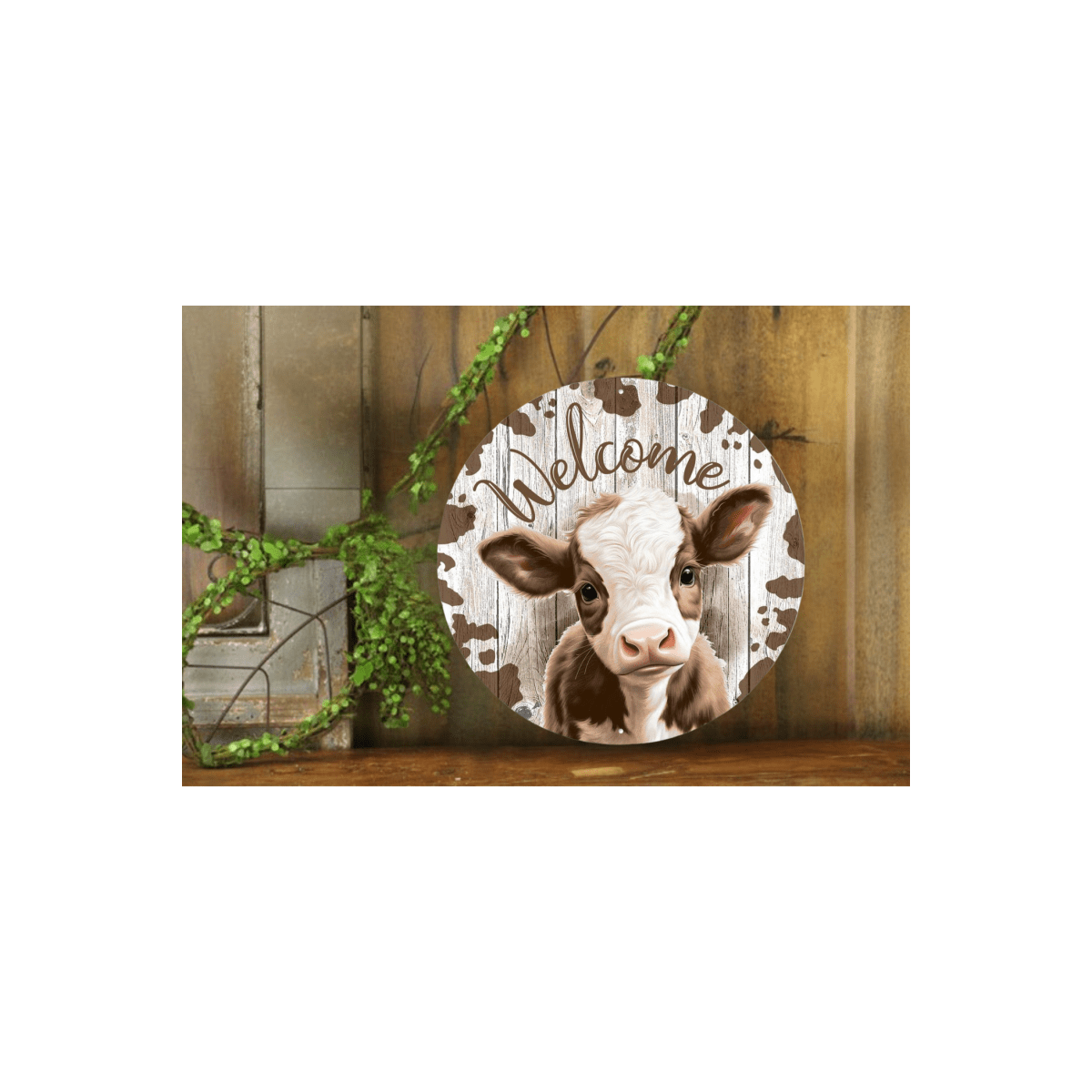 Shop For 12" Metal Round Sign: Welcome Brown Calf