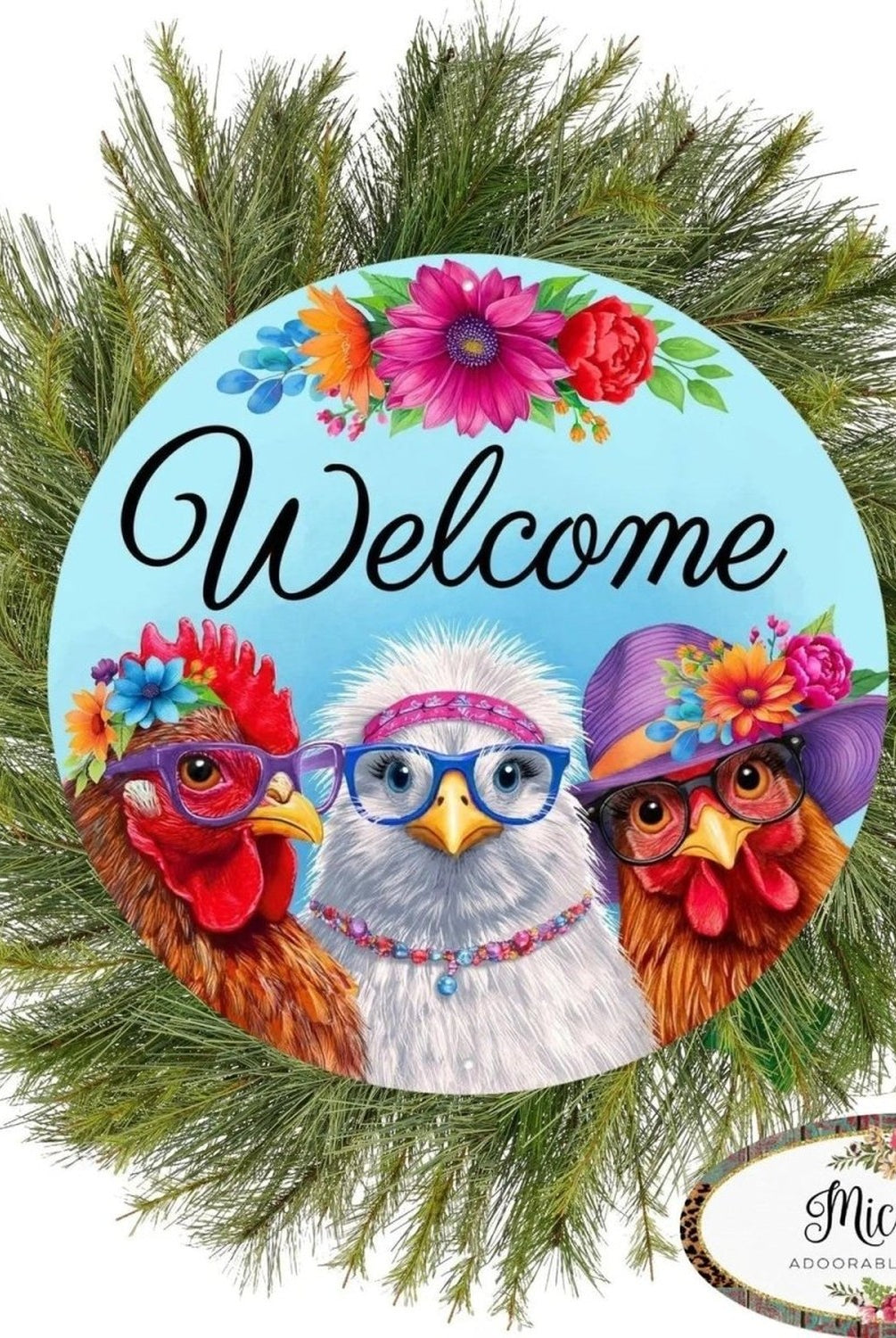 Shop For 12" Metal Round Sign: Welcome with Chickens